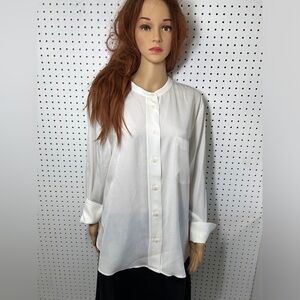 ZARA Flowy Top with Pocket ECRU XL Long sleeve button down collar-less